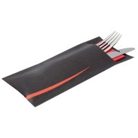 Europochette Bestecktaschen mit Servietten schwarz-rot