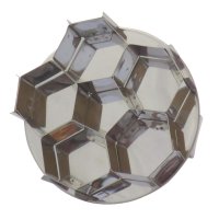 Brötchendrücker aus Edelstahl, Fußballmotiv Durchm. 8,0 cm, 5 Sechsecke 1 Fünfeck