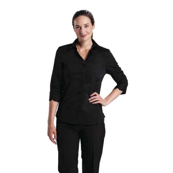 Uniform Works Damen Stretch Hemdbluse dreiviertelarm schwarz XS